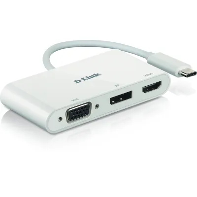 D-Link USB-C 3-Port Video Adapter DUB-V310 | HDMI 4K | DisplayPort 4K | VGA 1080p | Mac/Windows/Chromebook | Weiß