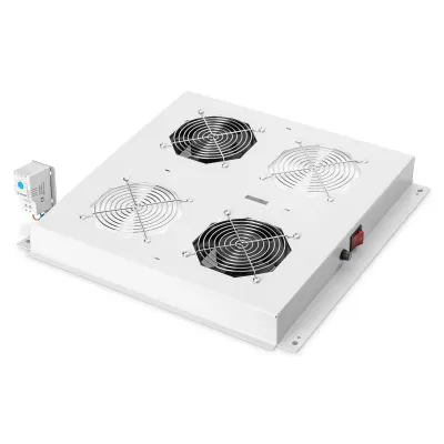 DIGITUS Dachlüftereinheit DN-19 FAN-2-N | für Netzwerkschrank | 2 Lüfter | Thermostat | Schalter | 276 m³/h | grau