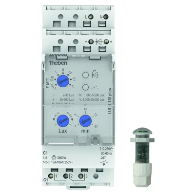 Theben Dämmerungsschalter LUNA 110 plus EL 1100900 | Einbau | DIN-Schiene | 230V 16A | 2–50000 lx | IP20/IP65