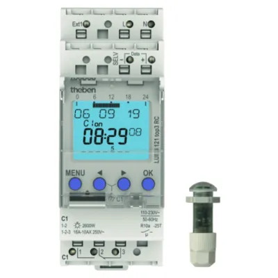 Theben LUNA 121 top3 RC Dämmerungsschalter | 1 Kanal | 230V | DIN-Schiene | IP66 | App-Steuerung | 600W LED