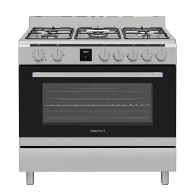 Daewoo Gasherd F96CGDTH19INM | 90 cm Standherd | 5 Flammen Gaskochfeld | 115 l Backofen | 9 Funktionen | Edelstahl