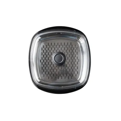 Riess Dampfgarer 3-teilig 0114-020 | 28x28 cm | Emaille | Induktion geeignet | Glasdeckel | quadratisch | rot