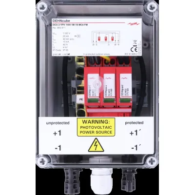 DEHN Generatoranschlusskasten DCU 2 YPV 1100 1M 1S MC4 FM | DC-Stringbox 1 MPPT | Typ 2 Überspannungsschutz | IP65