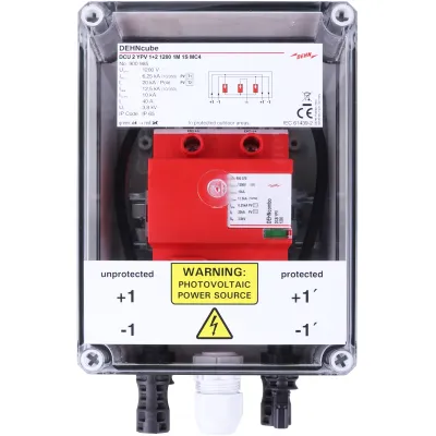 DEHN Generatoranschlusskasten DCU 2 YPV 1+2 1200 1M 1S MC4 900985 | DC-Stringbox PV 1200V | 40A | IP65