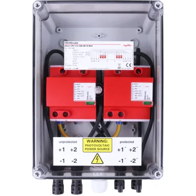 DEHN Generatoranschlusskasten DCU 2 YPV 1+2 1200 2M 1S MC4 | DC-Stringbox PV | 2 MPPT | 1200V DC | 40A | IP65 | grau