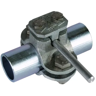 DEHN Erdungsrohrschelle 407100 | Blitzschutz | 1 Zoll | Klemm­bereich 34 mm | Temperguss feuerverzinkt | bis 70 mm²