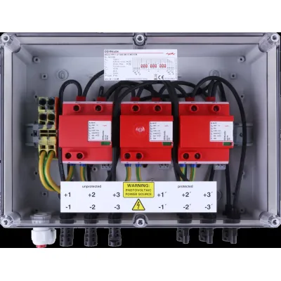 DEHN Generatoranschlusskasten DCU 2 YPV 1+2 | Photovoltaik Stringbox Typ 1+2 | 1200V | 40A | IP65 | 3 Eingänge | grau