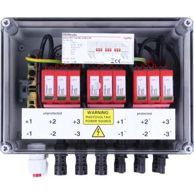 DEHN Generatoranschlusskasten DCU 2 YPV 1100 3M 1S MC4 FM 900931 | PV Stringbox Typ 2 IP65 | 3 MPPT | 1100V | 40A