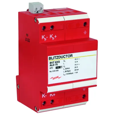 DEHN Kombi-Ableiter BLITZDUCTOR VT BVT KKS ALD 75 | 918420 | Überspannungsschutz 70V DC | 7kA | 2-polig | Hutschiene