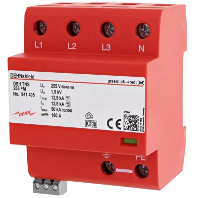 DEHN DSH TNS 255 FM Überspannungsschutz Typ 1+2 | 4-polig | 230V | 50kA | Hutschiene | Fernsignalisierung