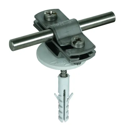 DEHN Leitungshalter 286819 | für Rundleiter 7-10mm & Flachleiter 30mm | Edelstahl V2A | Schraubschelle & Dübel | grau