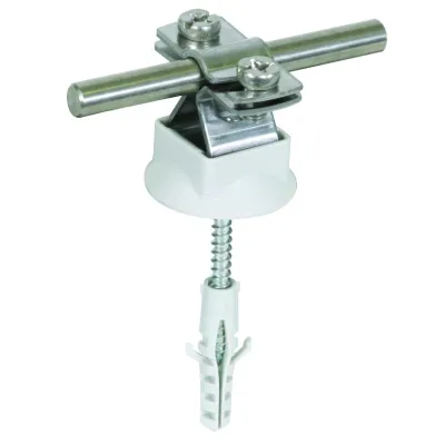DEHN Leitungshalter 274160 | NIRO Edelstahl V2A | für Runddraht 8-10 mm | mit Schraubschelle & Dübel | 30 mm Wandabstand