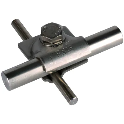 DEHN MV-Klemme 392059 | Mehrzweckklemme Fangstangen | T-/Kreuz-/Parallel-Verbinder | Rd 8-16 mm | Edelstahl V2A | 100 kA