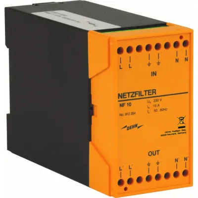 DEHN Netzfilter NF 10 912254 | 10A | 230V AC/DC | Hutschiene TH35 | Entstörfilter | IP20 | 2-polig