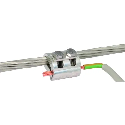 DEHN Parallelverbinder 306105 | Kupfer verzinnt | Rd 5–12,5 mm | Ex-Zone 1/2, 21/22 | Federring & Schraube | 25 kA