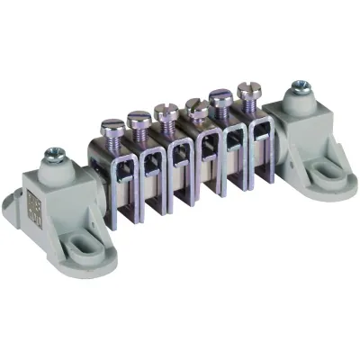 DEHN Potentialausgleichschiene PAS 6RK OH 563105 | Mini | 6 Anschlüsse 2,5-25 mm² | Messing verzinnt | modular | grau
