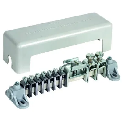 DEHN Potentialausgleichsschiene 563040 | Hauptpotentialausgleich | 7x 2,5–25mm² | Messing verzinnt | mit Abdeckhaube
