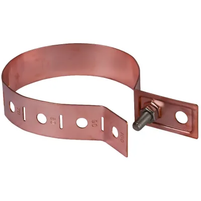 DEHN Rohrschelle 423017 | Regenrohrschelle 60-100mm | Kupfer unbehandelt | Anschlussloch 10,5mm | Typ RV verstellbar