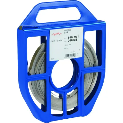 DEHN Spannband 540931 | 14x0,3mm | 50m Abrollbox | Edelstahl V2A | unbehandelt | für Leitungshalter Blitzschutz