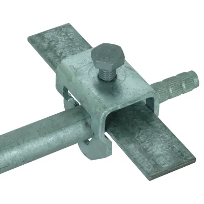 DEHN Anschlussklemme 630120 | Erdungsklemme für Rundleiter 10 mm | Flachleiter bis 30 mm | Stahl feuerverzinkt | D 20 mm