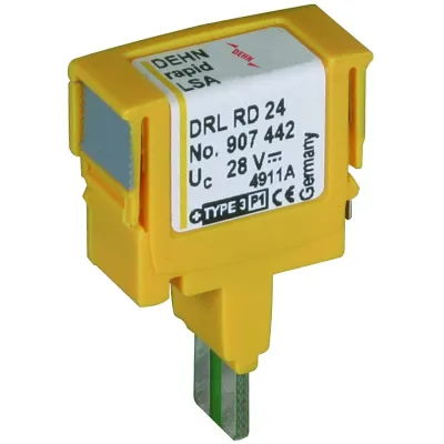 DEHN Überspannungsableiter DRL RD 24 907442 | Typ 3 | LSA-Plus steckbar | 24V DC | 0,4A | Blitzstrom 5kA | Schutzstecker