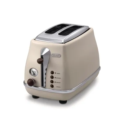 DeLonghi Toaster Retro CTOV 2103.BG | 2-Schlitz | 900W | Edelstahl | Brötchenaufsatz | Auftaufunktion | Creme
