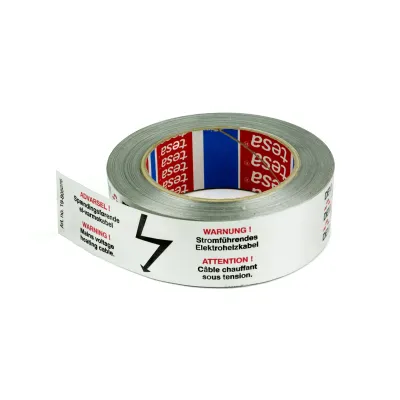 Devi Aluklebeband 19-805076 | Alufolie mit Warnaufdruck | 38mm x 50m | selbstklebend | bis 100°C | Silber