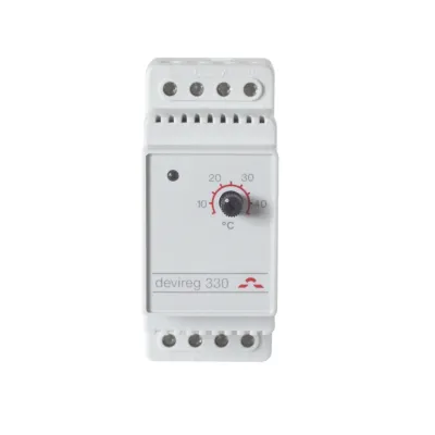 DEVI Thermostat DEVIreg 330 140F1072 | elektronisch | 5-45°C | DIN Hutschiene | 230V 16A | Leitungsfühler | reinweiß