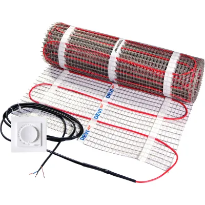 DEVI Dünnbett-Set 140F1752 | Fußbodenheizung Heizmatte 150W/m² 1,5m² | inkl. Thermostat | 230V | selbstklebend
