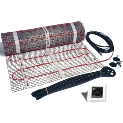 DEVI Dünnbettheizmatte 7,0 m² | 1050 W | selbstklebend | Touch Thermostat | 3,2 mm | Fußbodenheizung Set