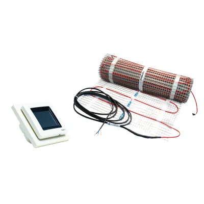 DEVI Dünnbett-Heizmatten Set | 9 m² | 1350 W | selbstklebend | Touch Thermostat | Fußbodenheizung Bad Küche