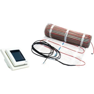 DEVI Dünnbettheizmatte 2,5 m² 375W Set | Touch-Thermostat | selbstklebend | 230V | 3,2mm | Feuchtraum geeignet