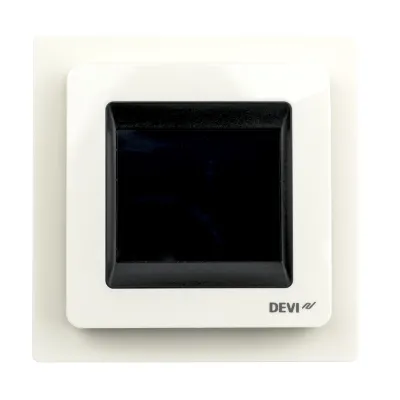 DEVI Uhren-Thermostat DEVIreg Touch 140F1064 | Touchscreen Timer | 230V 16A | Fußbodenheizung digital | Rahmen / reinweiß (RAL9010)