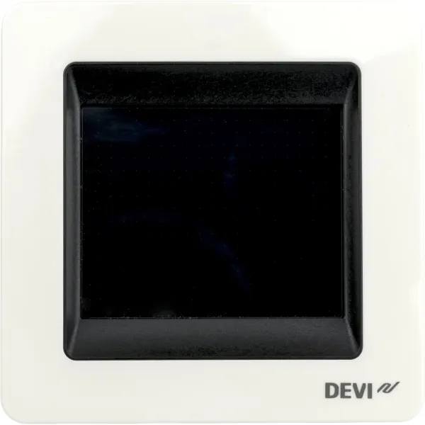 DEVI Uhren-Thermostat DEVIreg Touch 140F1064 | Touchscreen Timer | 230V 16A | Fußbodenheizung digital | Rahmen / reinweiß (RAL9010)