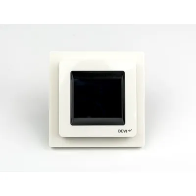 DEVI Uhren-Thermostat DEVIreg Touch 140F1064 | Touchscreen Timer | 230V 16A | Fußbodenheizung digital | Rahmen / reinweiß (RAL9010)