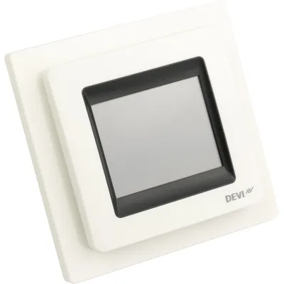 DEVI Uhren-Thermostat DEVIreg Touch 140F1064 | Touchscreen Timer | 230V 16A | Fußbodenheizung digital | Rahmen / reinweiß (RAL9010)