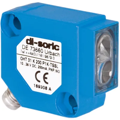di-soric Reflexionslichttaster OHT31 K 200 P1K-TSSL | 200 mm | PNP NO | IP67 | M8 Stecker | 1 ms Reaktionszeit