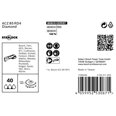 Diamant-Segmentsägeblatt Expert ACZ 85 RD4 Grout + Abrasive, Ø 85mm (10 Stück, S