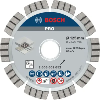 Bosch Diamanttrennscheibe 2608602652 | 125 mm x 22,23 mm | Beton, armiert | Winkelschleifer