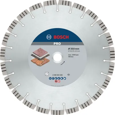 Bosch Diamanttrennscheibe 2608602648 | PRO Stone | Ø 350 mm | Bohrung 20/25,4 mm | Beton & Naturstein | 15 mm Segment