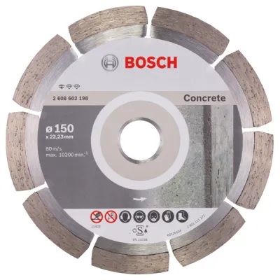 Bosch Diamanttrennscheibe 2608602198 | Standard for Concrete | Ø 150 mm | Bohrung 22,23 mm | Segmenthöhe 10 mm | Beton