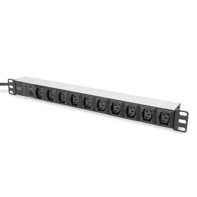 DIGITUS Steckdosenleiste DN-95404 | 19 Zoll Rack PDU 1HE | 10x IEC C13 | C14 Eingang | Aluminium | 2m Kabel | 10A