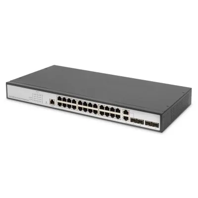 DIGITUS Gigabit Switch DN-80221-3 | 24-Port | Managed | 2x RJ45/SFP Combo | 2x SFP Uplink | 19 Zoll | Layer 2 | schwarz