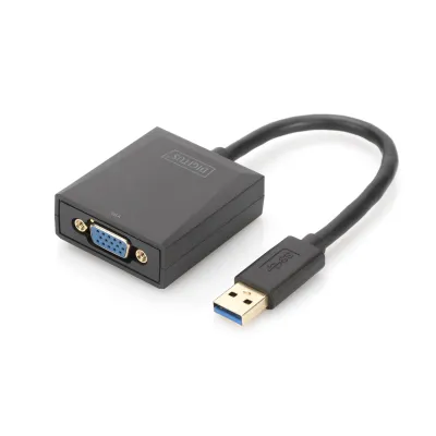 DIGITUS USB 3.0 auf VGA Adapter DA-70840 | USB-A Stecker auf VGA Buchse | Full HD 1080p | Plug & Play | schwarz