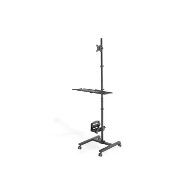 DIGITUS Mobiler Arbeitsplatz DA-90374 | Höhenverstellbar | Rollbar | Monitor 17-32 Zoll | VESA | PC-Halterung | Schwarz