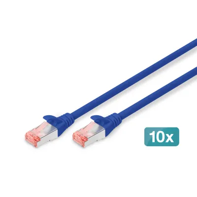 DIGITUS Patchkabel CAT 6 S/FTP DK-1644-050-B-10 | 10 Stück | 5m | Kupfer | PoE+ kompatibel | LSZH | RJ45 | blau