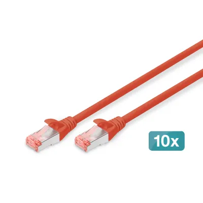 DIGITUS Patchkabel CAT 6 S/FTP 5m DK-1644-050-R | 10 Stück | RJ45 | geschirmt | Kupfer | LSZH | rot