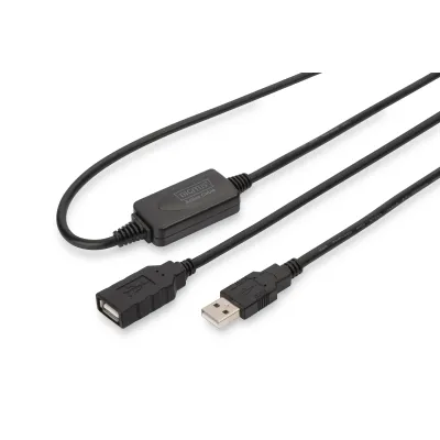 Digitus USB 2.0 Aktives Verlängerungskabel DA-73100-1 | 10m | Signalverstärker | Typ A Stecker/Buchse | Schwarz