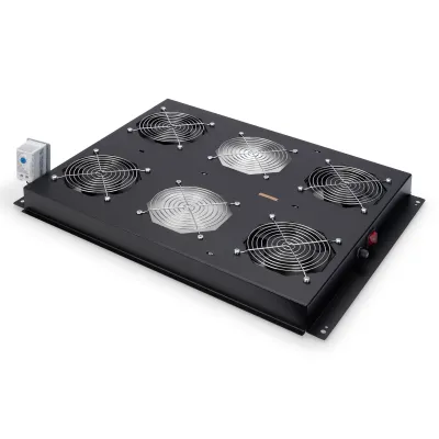 DIGITUS Dachlüftereinheit DN-19 FAN-4-SRV-B | 4 Lüfter | Thermostat | für 19 Zoll Serverschrank | schwarz RAL 9005