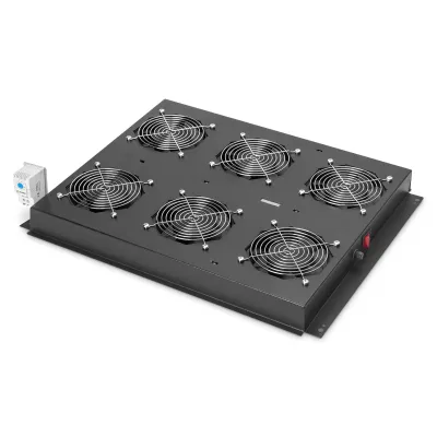 DIGITUS Dachlüftereinheit DN-19 FAN-6-SRV-B | 6 Lüfter | Thermostat | für Unique Serverschränke | schwarz RAL 9005